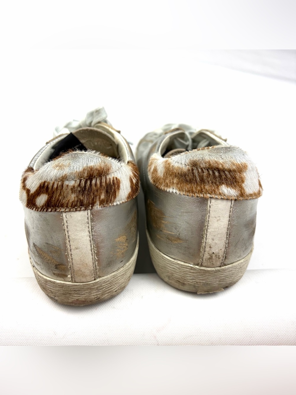 Golden Goose Superstar Sneakers White Silver Calf Hair Size 40 - Picture 7 of 10